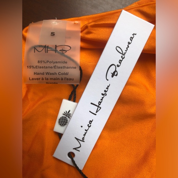 NWT Monica Hansen Silver Crystal Studded Orange Tie-Back Halter Bikini Top - Picture 3 of 3